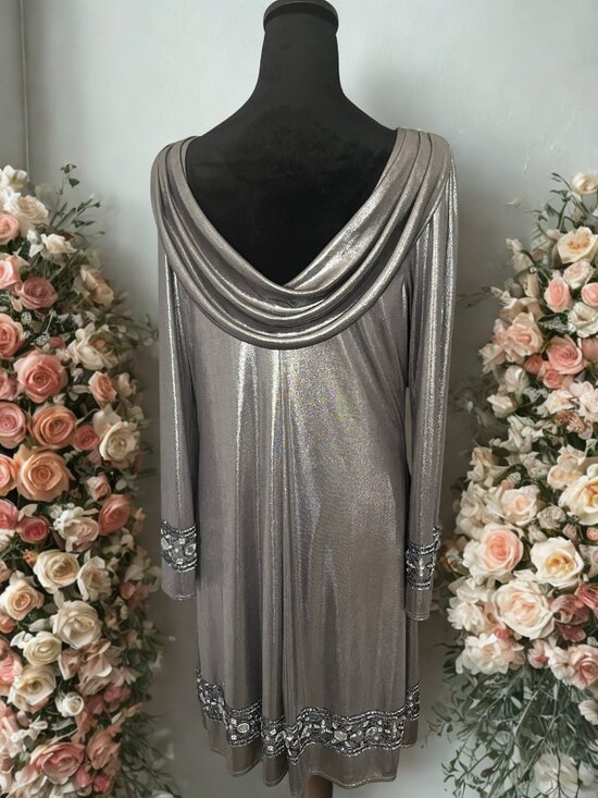 Silver Beaded Cocktail Dress - Picture 3 of 4